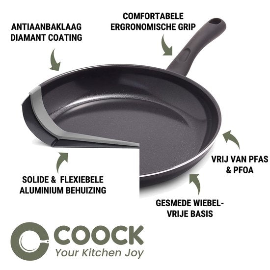 COOCK Wokpfanne Induktion 32cm - Spezial-Antihaftbeschichtung - Pfanne mit Deckel - Recyceltes Aluminium - Schwarz - Inklusive E-book