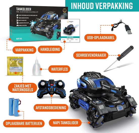 NAPI Steuerbares Auto RC-Panzer - Mit Kugeln - 2 Batterien und Rauchgenerator - Für Jungen - Outdoor - Panzerschieber