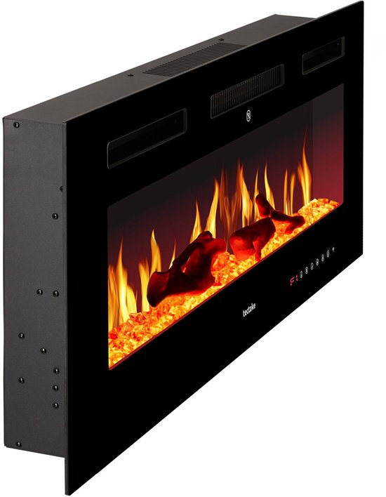 tectake® Wandkamin - Elektrokamin - Atmosphärischer Kamin - 91,5 x 12 x 43 cm - 900W & 1800W - Steuerung per Fernbedienung oder App - mit Thermostat - Ofen - mit Heizung - Kamine - Holz- und Glüheffekte - 3D-Flammen - Timer