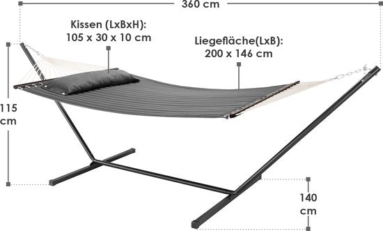 Juskys Hängematte Cata - Anthrazit - inkl. Gestell & Kissen