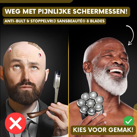 6-in-1 Rasierer für Männer - Trimmer - Clipper - Sansbeauté® SkullSharp PRO | 8 Klingen - Schädelrasierer - Nass & Trocken - Gesichts- und Kopfrasierer - Kopfrasur - USB - Aufsätze