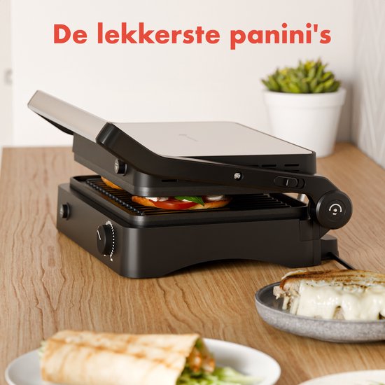 KitchenBrothers Kontaktgrill - Grillgerät - Abnehmbare Grillplatten - Panini Grill - 3 Höheneinstellungen - Toasti Eisen - 2000W - Edelstahl