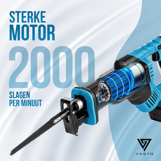 Vesto® Akku-Stichsäge - 21V Li-Ion - Inkl. 2 Akkus, Sägeblätter & Koffer - 25mm Hub - Für Holz, Metall & Kunststoff - Schnellwechselsystem - Kabellos