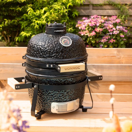 VONROC - BBQ - Kamado - 13" - Mit Schutzhaube, Tellereinleger & Sockel - Holzkohlegrill - Keramik