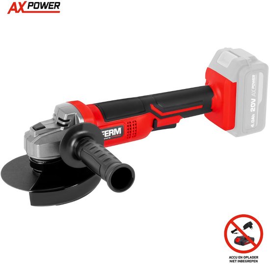 FERM - AX-POWER - AGM1126 - Akku - Winkelschleifer - 125 mm - 20Volt - 8000t/min - Softgrip - Seitlicher Griff an zwei Stellen - Verstellbare Schutzkappe - Sicherheitsschalter - Ohne Akku und ohne Ladegerät - Geeignet für AX und FX Akku-Plattform