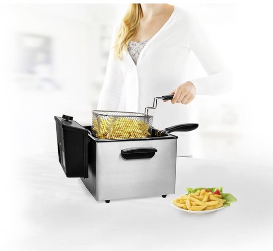 Princess Fryer 185000 - Großfritteuse - 1 großer und 2 kleine Körbe - 5 Liter - 3270W - Sichtfenster - Kaltzone - Anti-Geruchsfilter