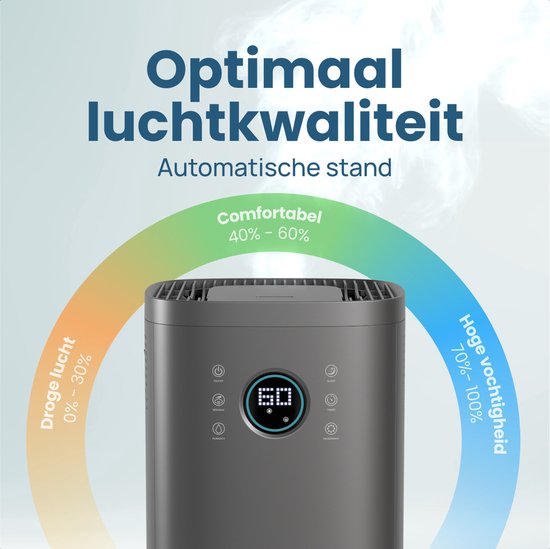 Auronic Luftbefeuchter - 4 Liter - 40m2 - Geeignet für Wohnzimmer, Büro, Schlafzimmer, Babyzimmer und mehr - Mit Aromatherapie - BPA-frei - Grau