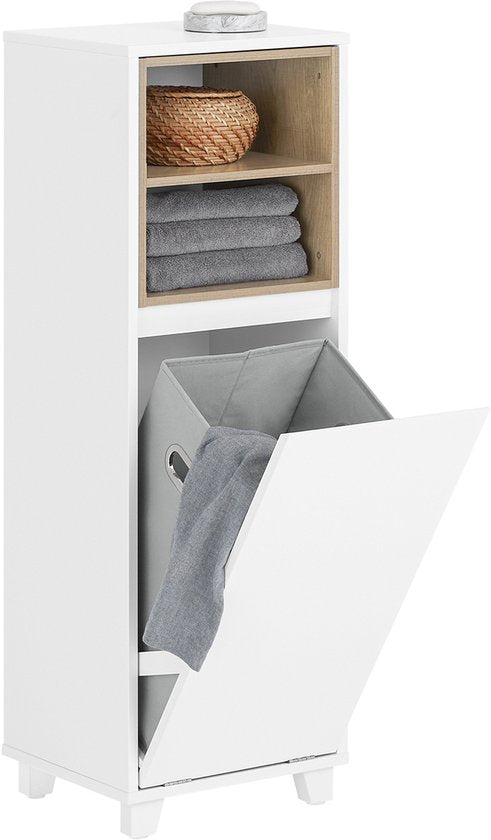 SoBuy Badezimmerschrank - Mit Wäschekorb – BZR146-W – Weiß