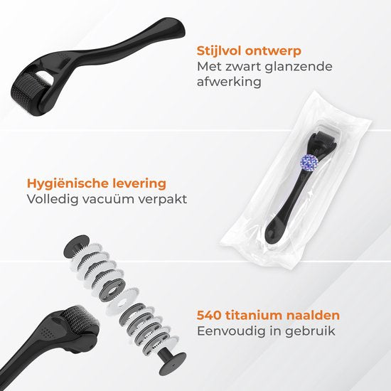 Nuvance Dermaroller - 540 Mikro-Nadeln von 0,5 mm - Inkl. eBook - Bartroller für Haarwachstum - Steril verpackt