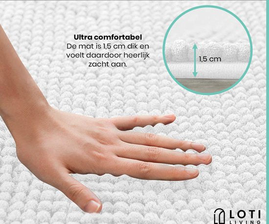 Loti Living Anti-Rutsch-Badematte - Duschmatte - Badematte - Bodenmatte - Chenille-Badematte - Weiß - 50x80 cm