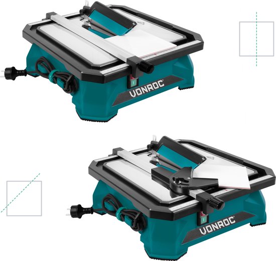 VONROC Fliesensäge 650W -Wasserkühlung - Inkl. 180mm Diamanttrennscheibe, Parallelführung und Gehrungsführung