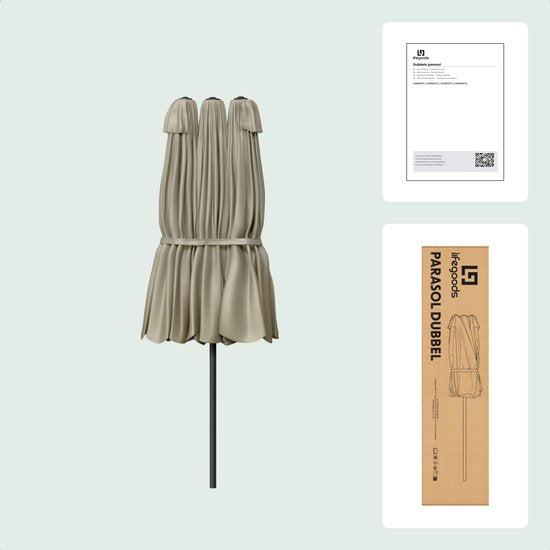 LifeGoods Doppelter Sonnenschirm - Garten - 220x400cm - bis zu 8 Personen - Wasserdicht - UPF50+ - Taupe