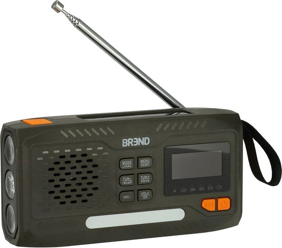 BREND Notfallradio - Mit DAB und FM - Bluetooth-Lautsprecher - SOS-Alarm - Powerbank - LED-Taschenlampe - USB-C - Mit Solarpanel und Kurbel