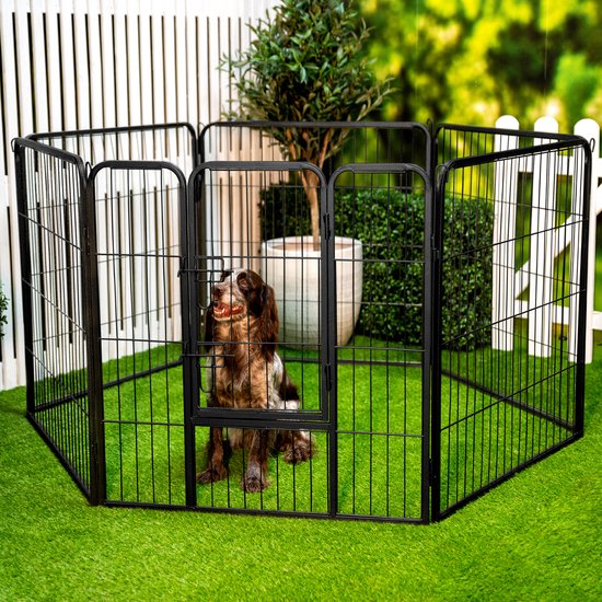 maxxpro Welpenauslauf faltbar - Hundeauslauf, Kaninchenauslauf und Katzenauslauf - Auslauf mit 8 Paneelen - Hundezwinger 210x80cm - Montagezwinger ohne Werkzeug - Schwarz