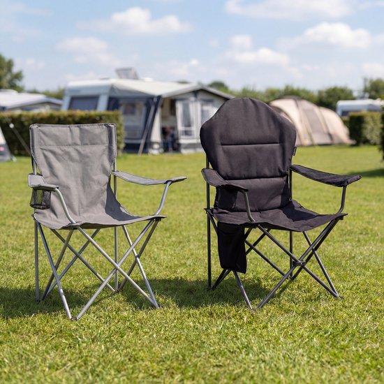 TRVLMORE Campingstühle XXL - klappbar - 2er-Pack - 160KG Tragkraft - Inkl. Tragetasche - Klappstuhl - Angelstuhl - Campingstuhl - Klappstuhl - Grau