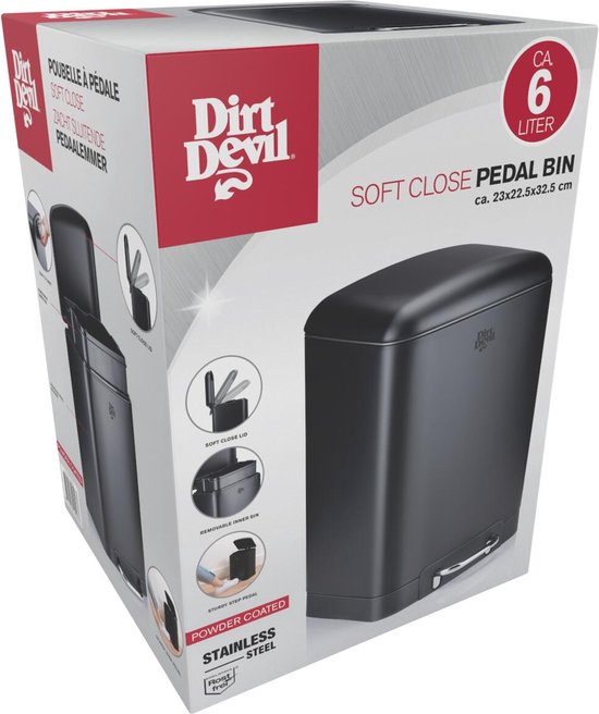 Dirt Devil Treteimer 6 Liter - Badabfalleimer - Edelstahl - Schwarz