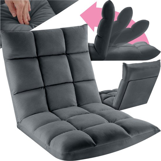 tectake Relaxsessel - Relaxsessel - XXL-Bodensessel - Klappbar mit Liegefunktion - Bodensessel mit verstellbarer Rückenlehne - Verwendbar als Sessel, Sitzkissen, Bodenkissen, Liege oder zur Meditation - Grau