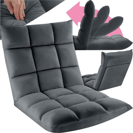 tectake Relaxsessel - Relaxsessel - XXL-Bodensessel - Klappbar mit Liegefunktion - Bodensessel mit verstellbarer Rückenlehne - Verwendbar als Sessel, Sitzkissen, Bodenkissen, Liege oder zur Meditation - Grau
