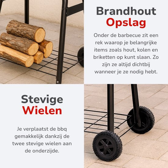 alpina Charcoal BBQ - Kugelgrill Ø43 cm - Grill mit Deckel und Rädern - Integriertes Belüftungssystem - Herausnehmbare Aschenschale - Schwarz
