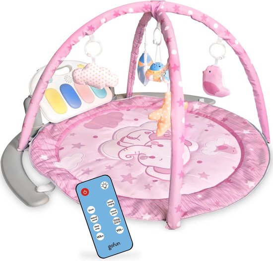 Gofun Babygym - Spielmatte für Babys - Musikalische Spielmatte - Mutterschaftsgeschenk - Aktivitätsteppich - Babyspielzeug - Interaktiv - Lehrreich - 105 x 52 cm - Rosa