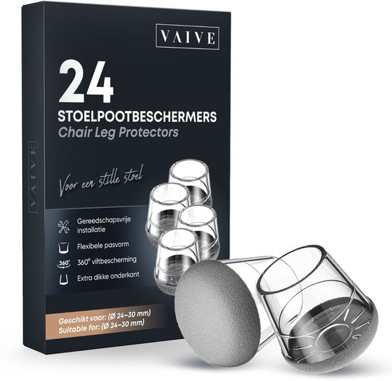 Vaive Stuhlfußschutz, rund, mit Filz – 24 Stück – Stuhlfußkappen Ø 24–30 mm – Bodenschutz für Stühle – Grau