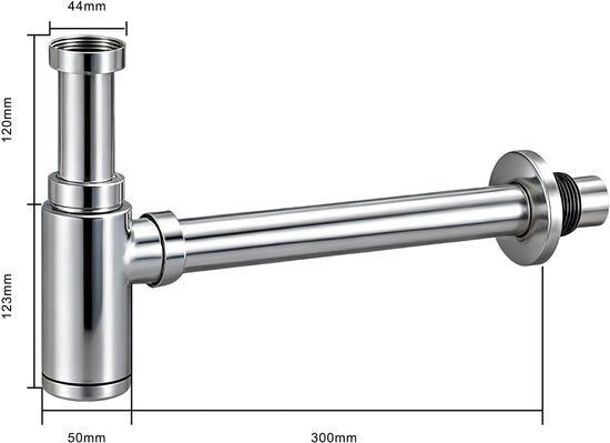 Mirlux - Siphon aus verchromtem Edelstahl - Universal-Waschbeckensiphon Ø32 mm - Verstellbar 300 x 243 mm - Inklusive Wandrosette - Design-Siphon für Waschbecken und Spüle