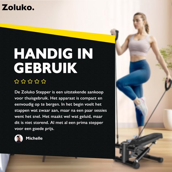 Zoluko Stepper mit Display - Inklusive Widerstandsbänder, Anti-Rutsch-Matte und E-Book - Stepper Fitness - Fitness Step - Mini Stepper - Step Fitness - Aerobic Step - Step - Stepper Fitness Gerät - Heimtrainer - Schwarz