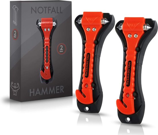 Notfallhammer für das Auto, 2er-Set, Notfallhammer mit Gurtschneider und gehärteten Spitzen, Hammer für Notfälle, Sicherheitshammer mit Gurtschneider
