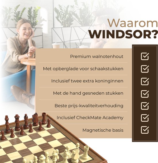 Windsor - Luxus-Schachbrett - mit Schachfiguren - 35 cm - Anmerkungen - Schachspiel - Magnetisches Schachspiel - Schachspiel - Holz