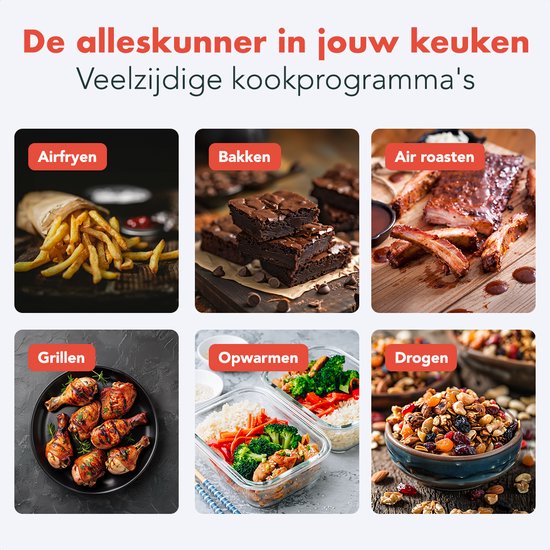 KitchenBrothers Airfryer XL - 5L - 1500W - Heißluftfritteuse - 60ºC bis 200ºC - Kleines Design - Extra leise - 6 Kochprogramme - Schwarz