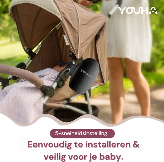 Youha Baby Rocker - Automatisches Schaukeln des Kinderwagens oder Buggys - Hände frei vom Schaukeln - Wippe für Kinderwagen - Einschlafhilfe Baby - 5 Wiegemodi - Inklusive Aufbewahrungsbeutel & Ladekabel - Farbe: schwarz