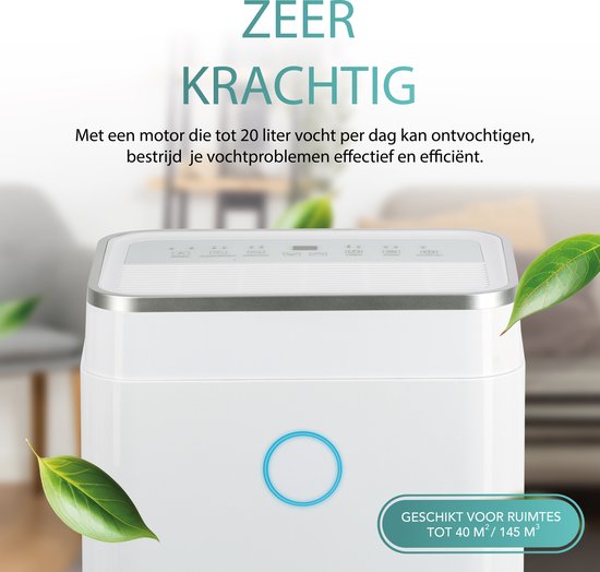 Aironex - Luftentfeuchter und Luftreiniger - 20 l Fassungsvermögen & mit Wasch-Trocken-Funktion - extrem leise mit Led-Anzeige - für Wohnzimmer und Schlafzimmer - weißer Kunststoff