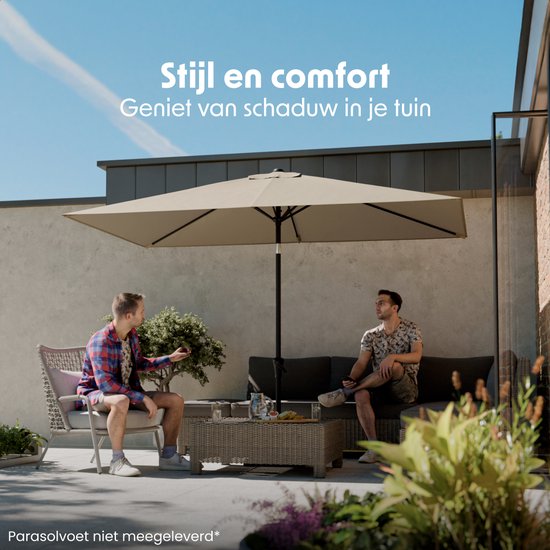LifeGoods Sonnenschirm - Garten - 210x140cm - 30° neigbar - Wasserdicht - UPF50+ - Taupe