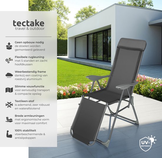 Tectake - 2er-Set Klappstühle - für Garten, Terrasse oder Balkon - Aluminium - Anthrazit