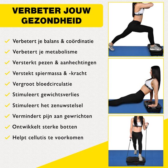 Zoluko - Fitness Vibrationsplatte - mit Bluetooth Funktion - Inkl. E-Book, Widerstandsbänder und Fernbedienung - USB Anschluss - Anti-Rutsch Gummi - Schwarz