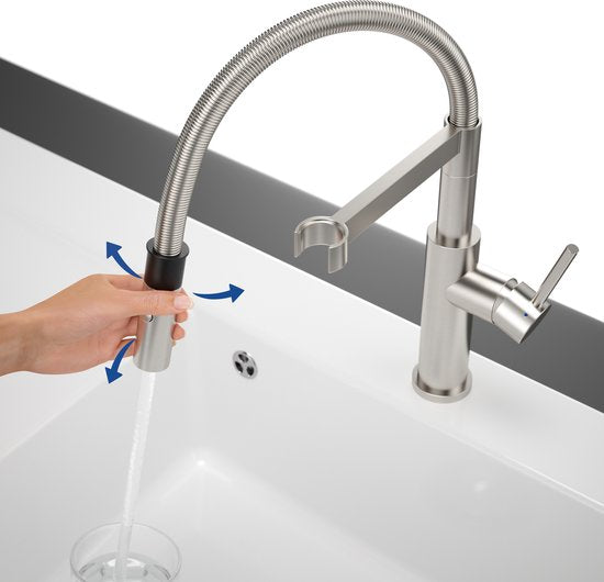 Villeroy & Boch Steel Expert 2.0 Küchenarmatur - Mit flexiblem Auslauf und herausziehbarem Brausekopf - Edelstahl