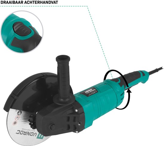 VONROC - Winkelschleifer - 2350W - Ø230mm - 5800 U/min - inkl. Seitengriff für Links- und Rechtshänder - 3 Meter Gummikabel - exkl. Schleifscheibe