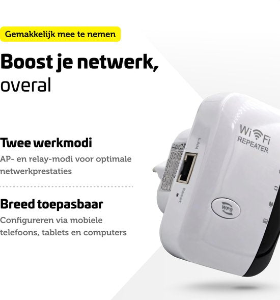Garpex® WiFi-Verstärkersteckdose - Starkes Signal - 300Mbps - Inklusive Ethernet-Kabel - Repeater - 300Mbps