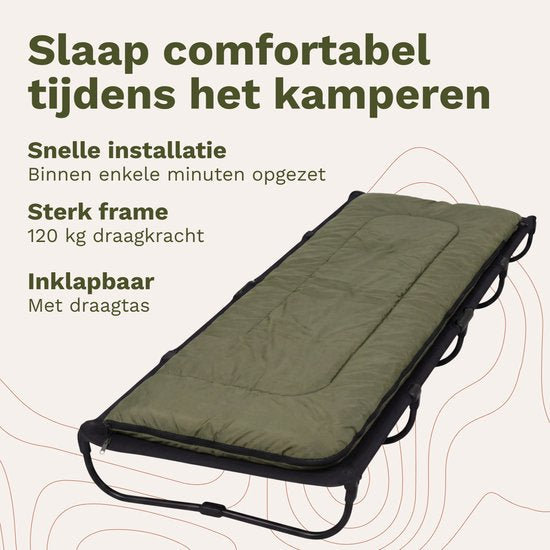 TRVLMORE Feldbett faltbar - 120KG Tragfähigkeit - Campingbett inkl. Tragetasche - Liege 1 Person - Stahlrahmen - 193x66x15 cm - Schwarz