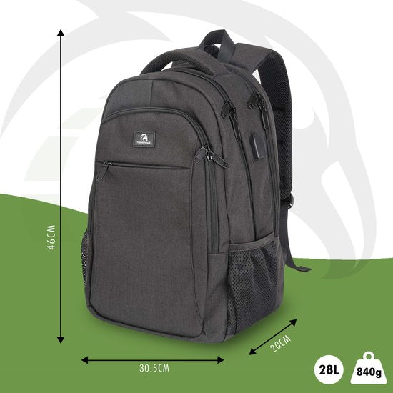 Travelhawk Rucksack - 28L - 15.6 Zoll - Laptop-Rucksack - Rucksäcke - Rucksack - Männer & Frauen - Wasserabweisend - Mit USB-Ladeanschluss