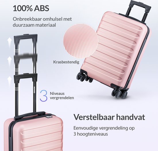 Nohrd Handgepäck Koffer - Rose Gold - Reisekoffer mit Rädern - 55x35x20 cm - Handgepäck Trolley Leichtgewicht - Reisekoffer - Trolley auf Rädern - Koffer