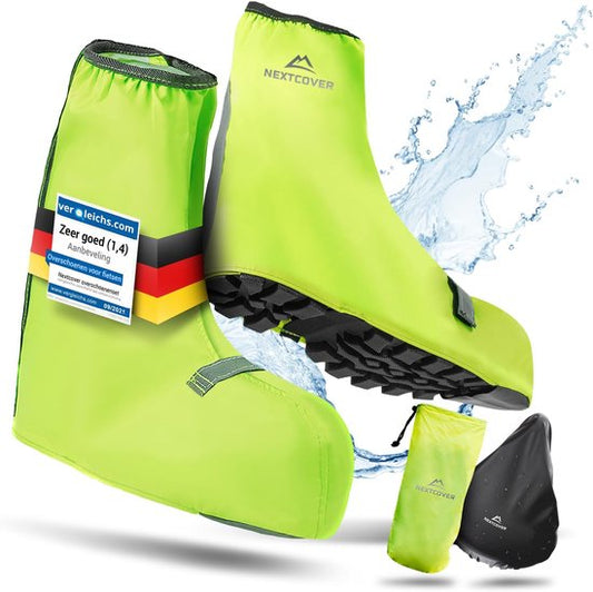Nextcover® Wasserdichte Überschuhe | 100% wasserdichte Regenschuhe Fahrrad | Reflektierende Schuhabdeckung Wiederverwendbar | Regenabdeckungen für Schuhe | Überschuhe | Schuhschutz | Radfahren Überschuhe