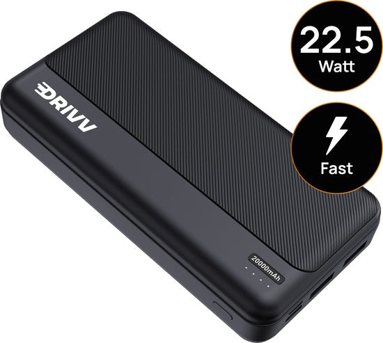 Drivv. Powerbank 20.000 mAh - Inklusive 100-W-Ladekabel - 22,5-W-Schnellladegerät - Quick Charge USB 3.0 - USB C - Geeignet für iPhone, Samsung und mehr