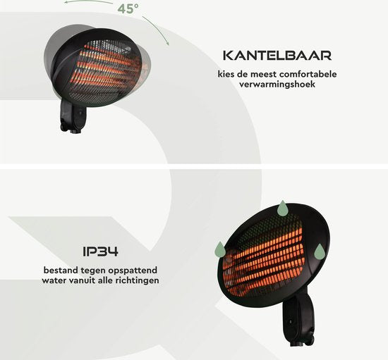 BRASQ Elektrischer Terrassenheizer Pendant PHW100 - Heizung 2000W - 3 Heizstufen - Innen und Außen - Spritzwassergeschützt - Schwarz