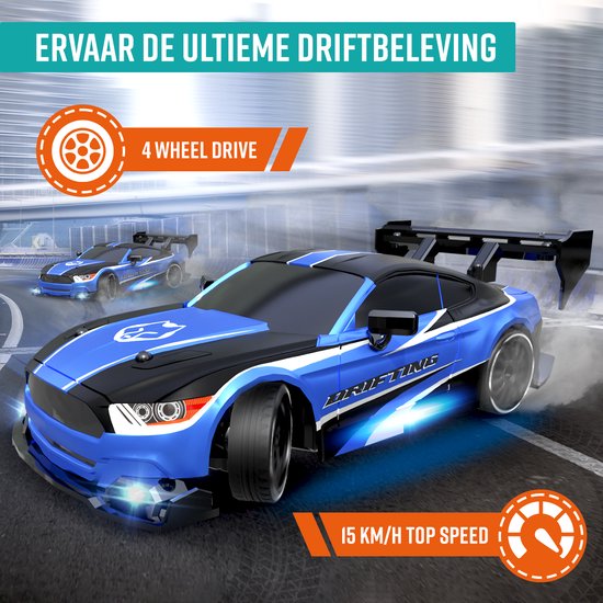 NAPI Controllable RC Car - Drift Car mit 2 Batterien, LED & Zubehör - 15 km/h - Outdoor-Spielzeug - Rennautos für Jungen & Erwachsene - Outdoor-Spielzeug - Spielzeugauto Radiographic - Drift King