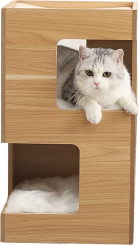 Livista® - Katzenhaus - Farbe Naturholz - 60x30x30 cm - Hochwertige Materialien - Mit Kissen
