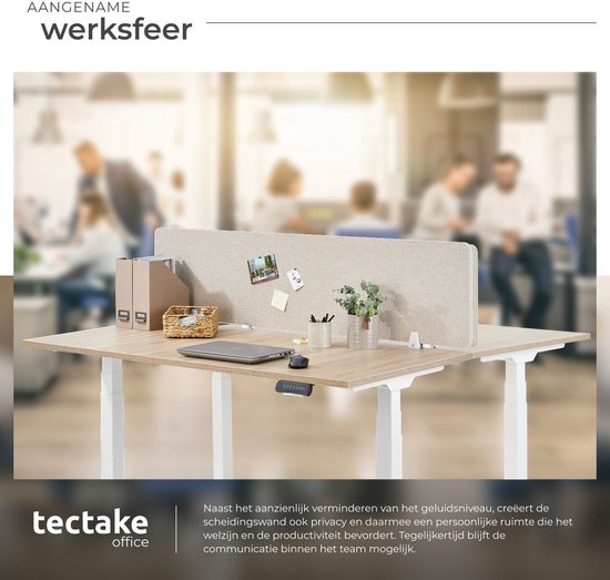 tectake® Desk Screen Divider Noisy - Mit schallabsorbierendem PET-Kern - Inklusive 2 Befestigungsclips - Größe (LxB) 130 x 40 cm - Beige