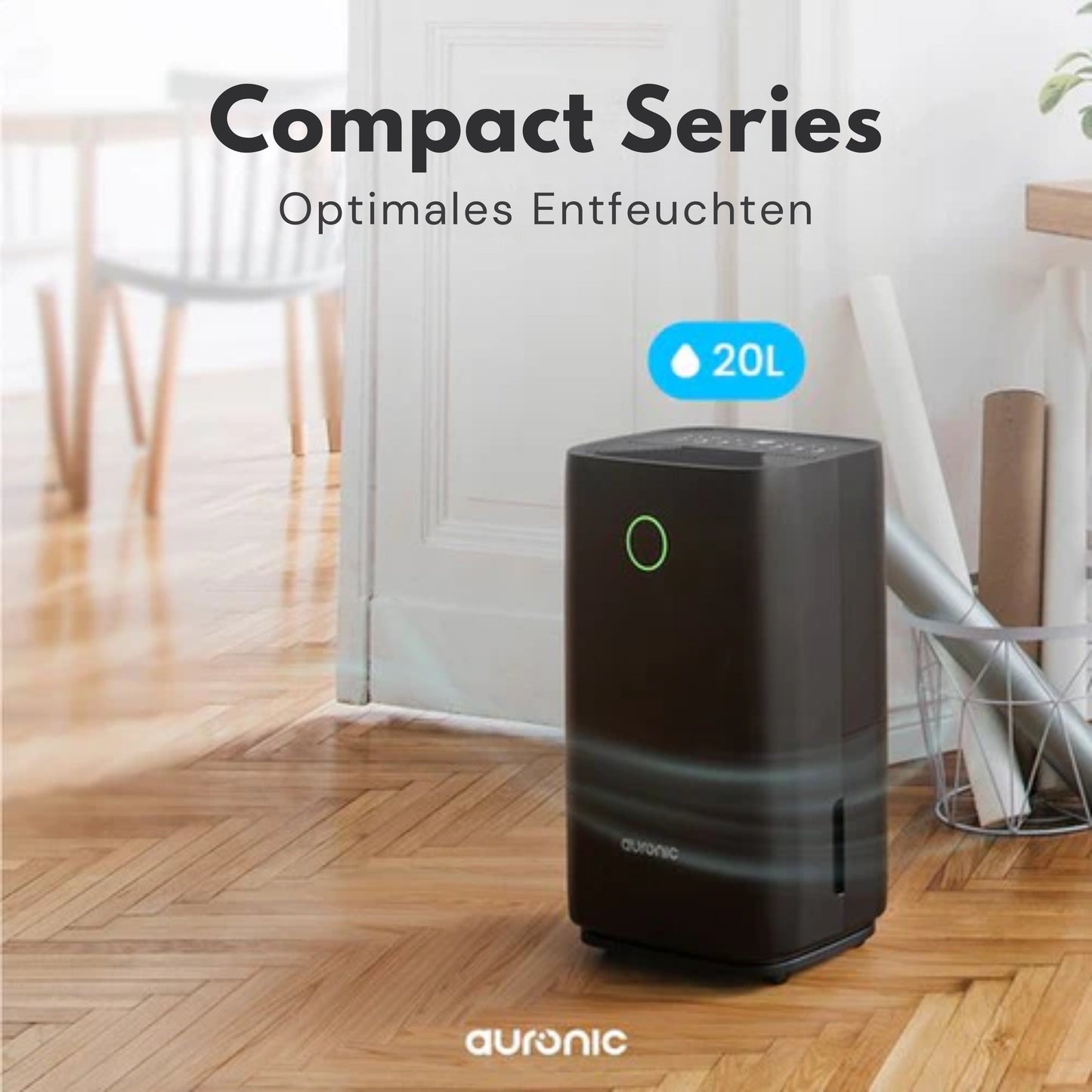 Auronic Luftentfeuchter - Compact Series - 20L pro Tag - Waschtrockenfunktion - Schlafzimmer, Badezimmer und Wohnzimmer - Feuchtigkeitsentferner für den Haushalt - Schwarz