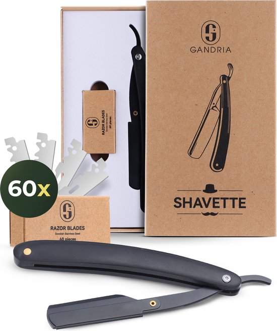 Gandria Shavette Open Razor - Classic Flip Razor - Barbier & Barbiermesser - Sicherheitsrasiermesser - Rasiermesser für Männer - Inkl. 60 Rasierklingen