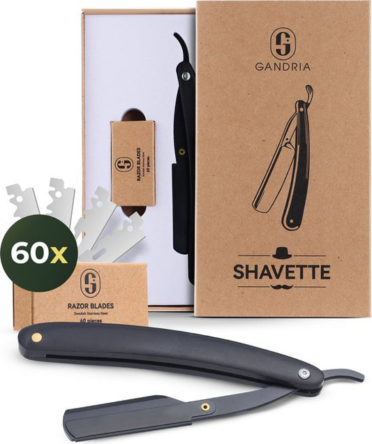 Gandria Shavette Open Razor - Classic Flip Razor - Barbier & Barbiermesser - Sicherheitsrasiermesser - Rasiermesser für Männer - Inkl. 60 Rasierklingen
